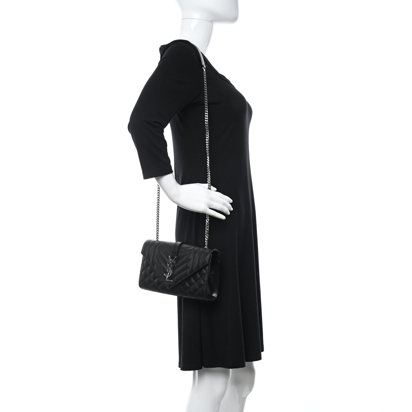 Grain De Poudre Textured Mixed Matelasse Triquilt Small Monogram Satchel Black