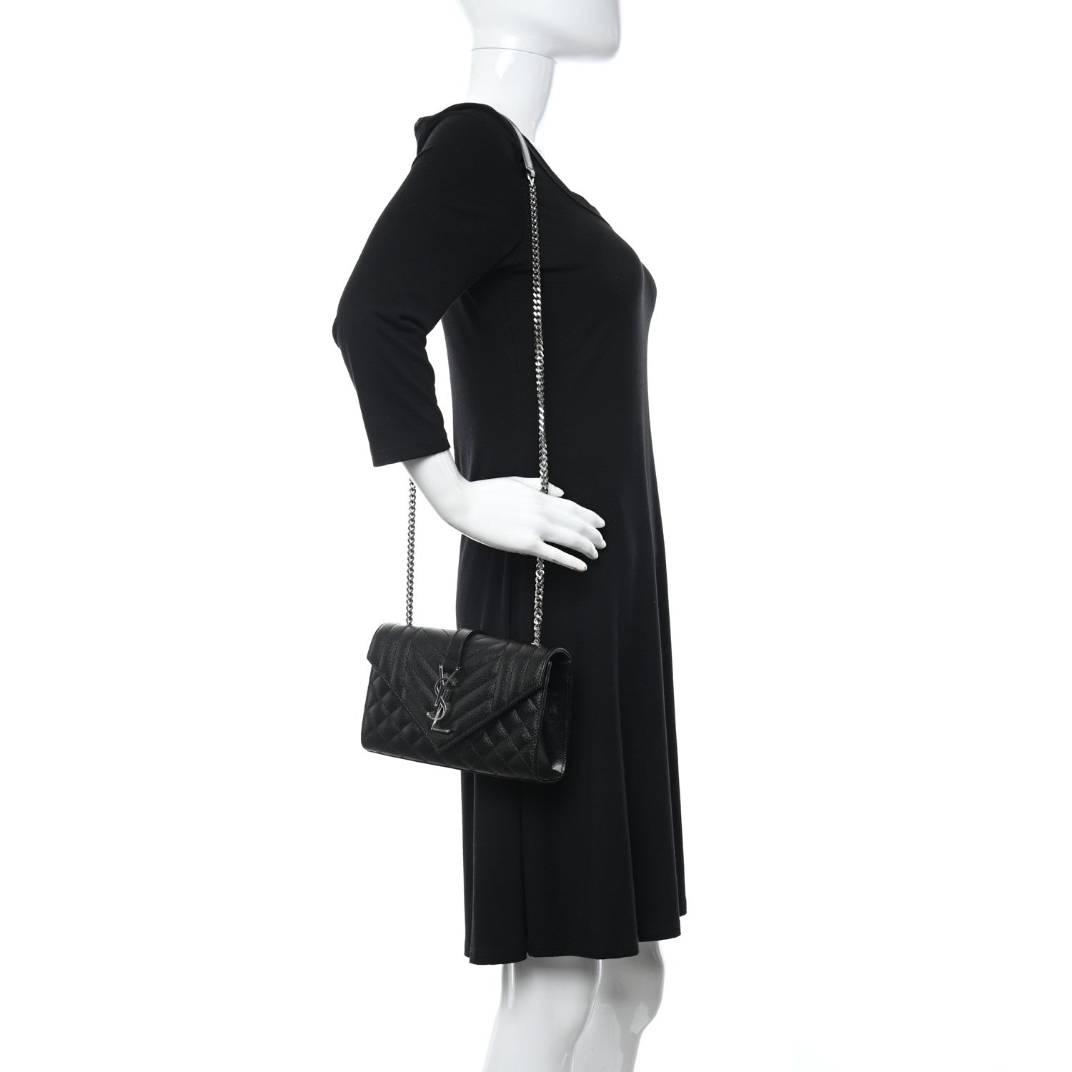 Saint Laurent Grain De Poudre Textured Mixed Matelasse Triquilt Small Monogram Satchel Black 2 of 12