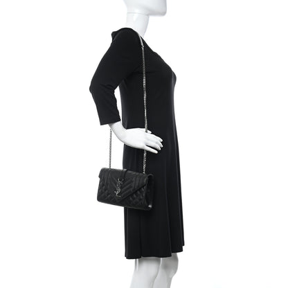 Saint Laurent Grain De Poudre Textured Mixed Matelasse Triquilt Small Monogram Satchel Black 2 of 12
