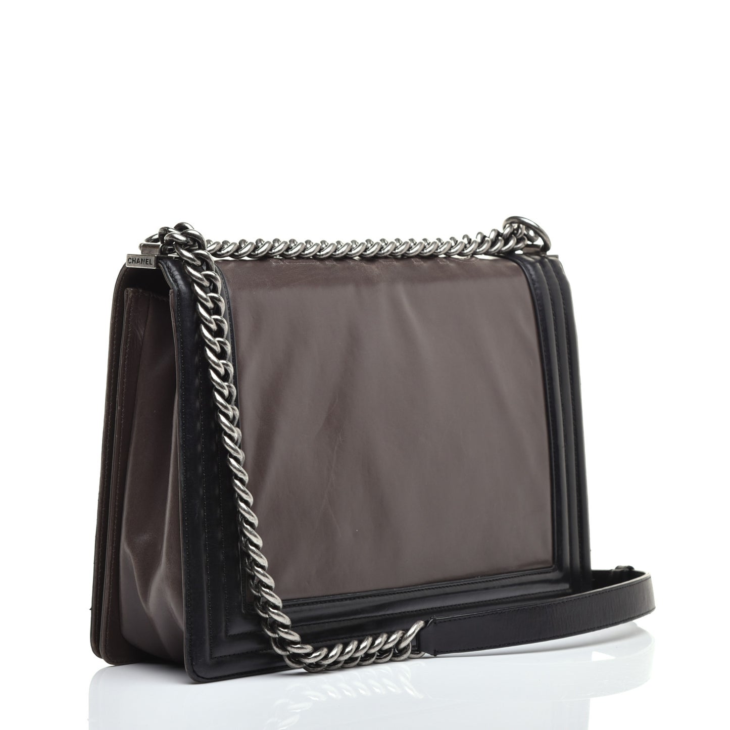 Glazed Calfskin Large Boy Flap Black Brown