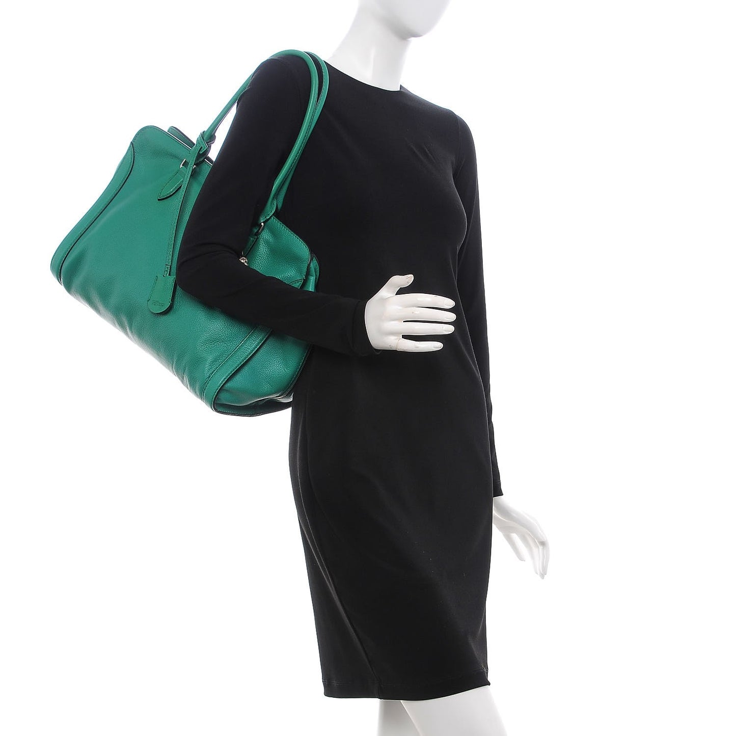 Pebbled Calfskin Large Skull Padlock Zip Around Tote Green