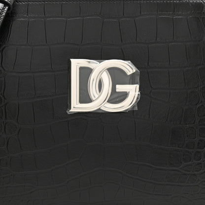 Dolce & Gabbana Crocodile Embossed Medium Tris Shoulder Bag Black 8 of 10