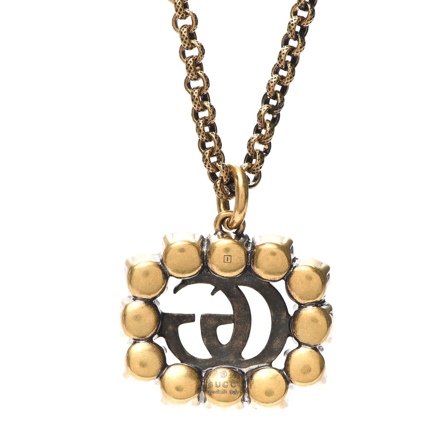 Gucci Crystal Embellished Double G Necklace Red Aged Gold 3 of 4