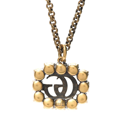 Gucci Crystal Embellished Double G Necklace Red Aged Gold 3 of 4