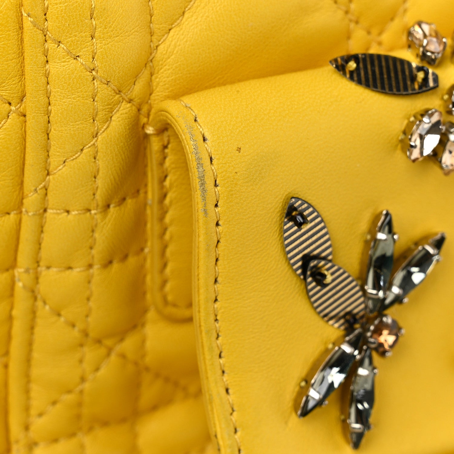 Christian Dior Lambskin Cannage Embroidered Stardust Backpack Yellow 14 of 17