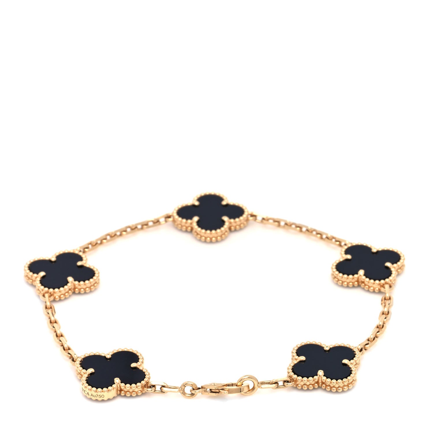 Van Cleef & Arpels 18K Yellow Gold Black Onyx 5 Motifs Vintage Alhambra Bracelet 3 of 5