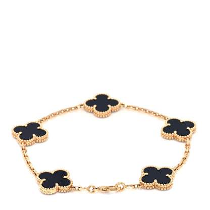 Van Cleef & Arpels 18K Yellow Gold Black Onyx 5 Motifs Vintage Alhambra Bracelet 3 of 5