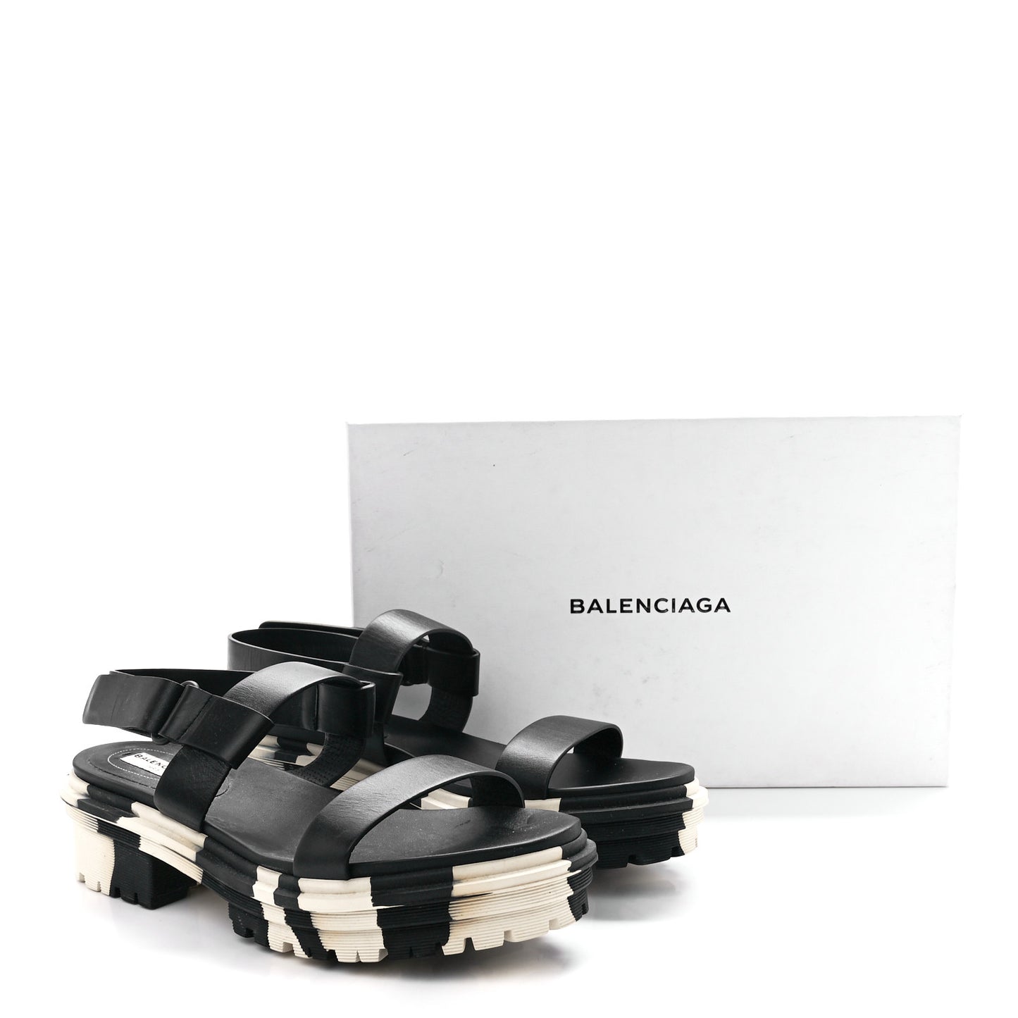 Calfskin Rubber Striped Platform Sandals 40 Black