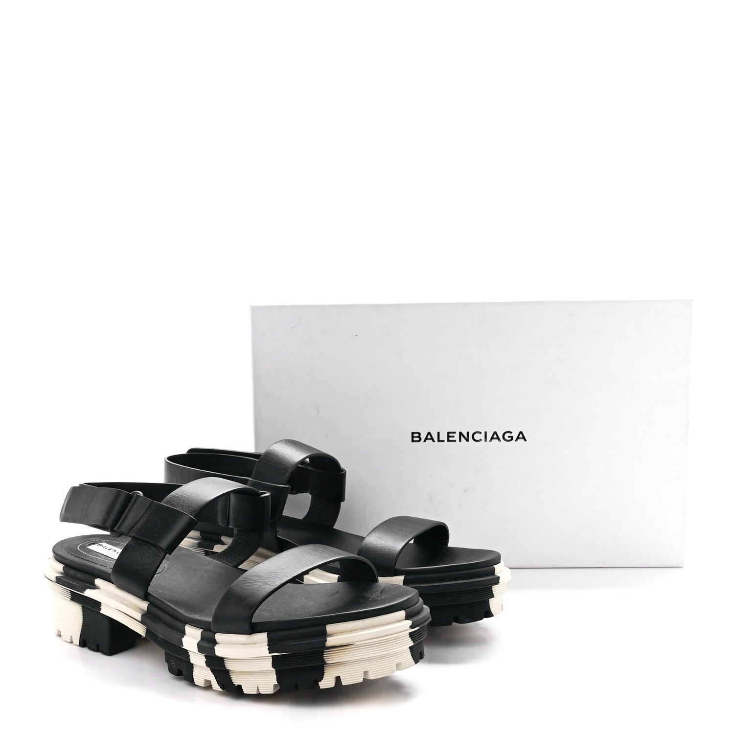 Balenciaga Calfskin Rubber Striped Platform Sandals 40 Black 9 of 9