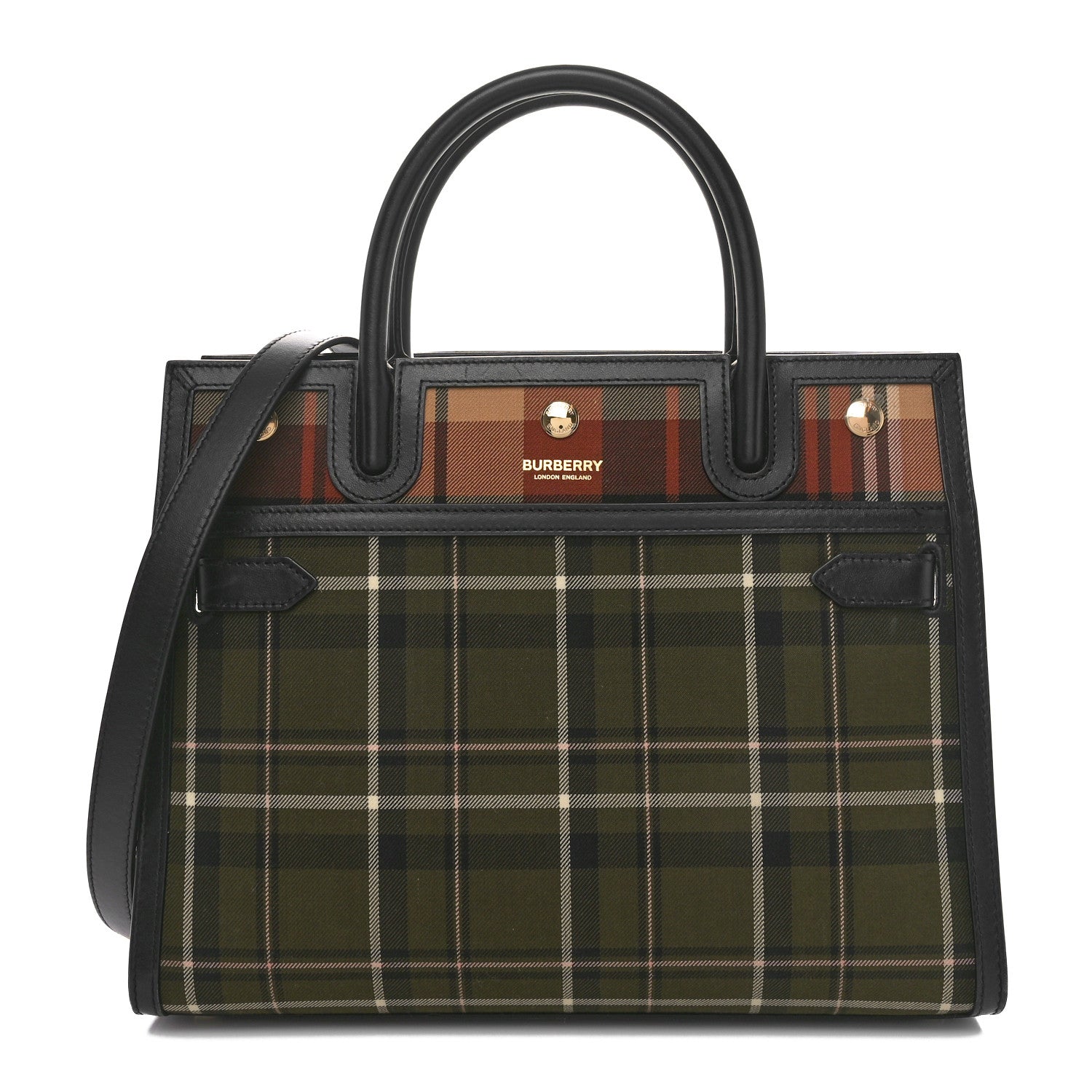 Burberry Wool Tartan Two Handle Title Bag Dark Green 1 of 11