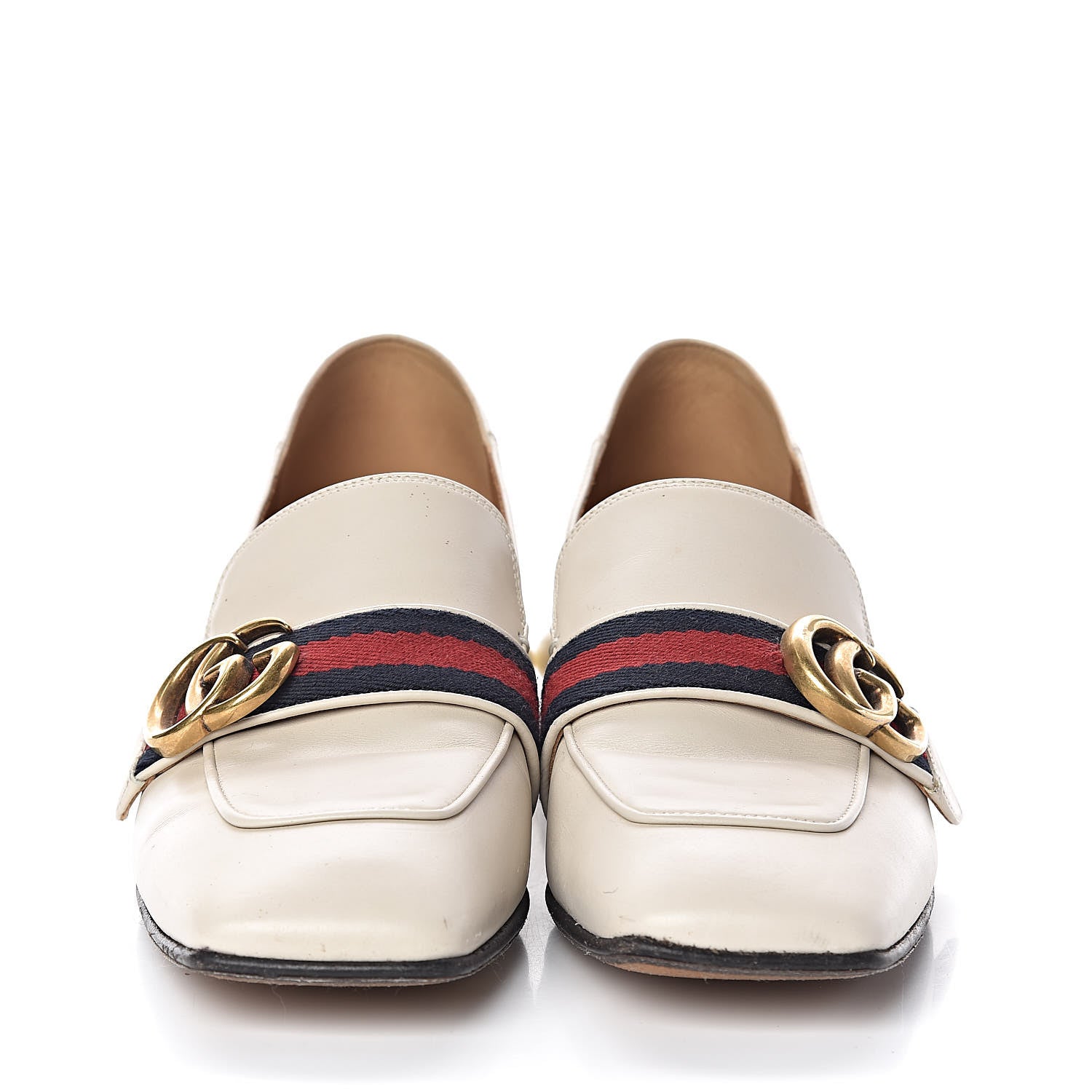 Gucci Betis Glamour Calfskin Web Pearl Embellished Peyton 35mm Loafer Pumps 36.5 Mystic White 2 of 16