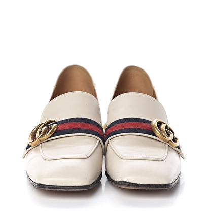 Gucci Betis Glamour Calfskin Web Pearl Embellished Peyton 35mm Loafer Pumps 36.5 Mystic White 2 of 16