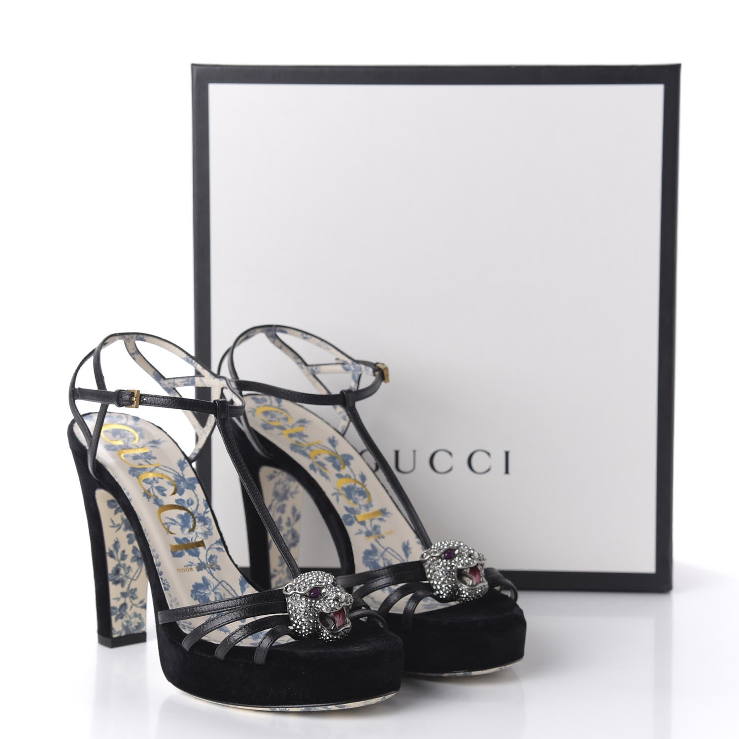 Gucci Velvet Malaga Kid Elias T-Strap Platform High Heel Sandals 38 Black 8 of 8