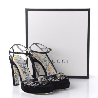 Gucci Velvet Malaga Kid Elias T-Strap Platform High Heel Sandals 38 Black 8 of 8