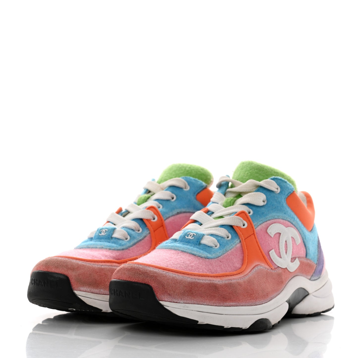 Fabric Suede Calfskin CC Sneakers 39 White Multicolor