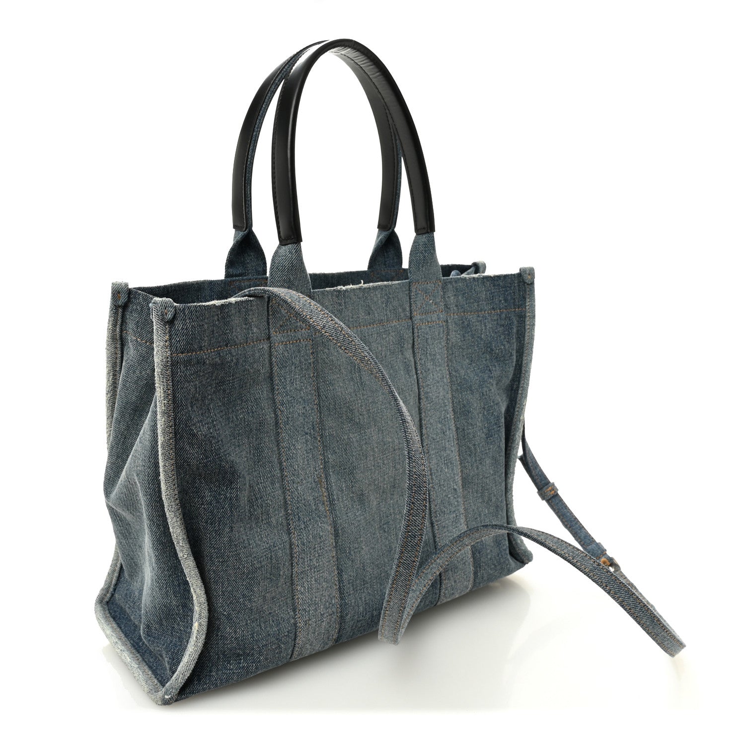 Balenciaga Washed Frayed Denim Logo Medium Hardware Tote Blue 3 of 12