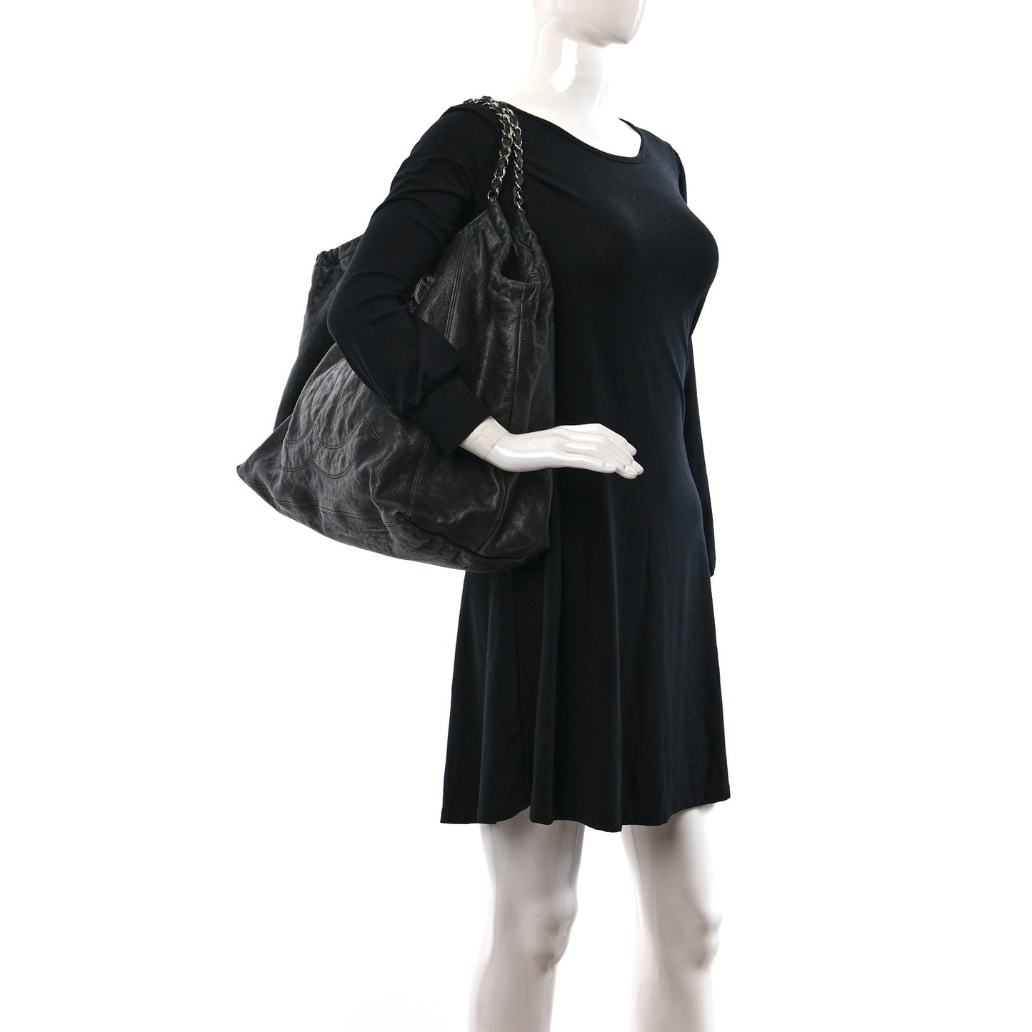 Distressed Caviar XL Coco Cabas Black
