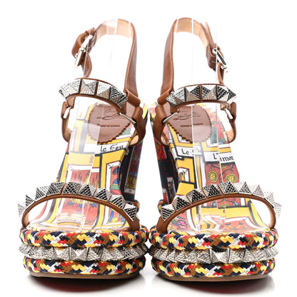 Christian Louboutin Linen Canvas Tarot Pyraclou 110 Wedge Sandals 40 Version Multi 3 of 17