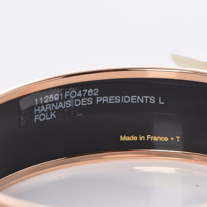Hermes Enamel Printed Harnais Des Presidents Wide Bracelet 62 Folk 4 of 6