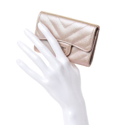 Chanel Metallic Caviar Chevron Quilted Flap Card Holder Light Gold 2 of 9