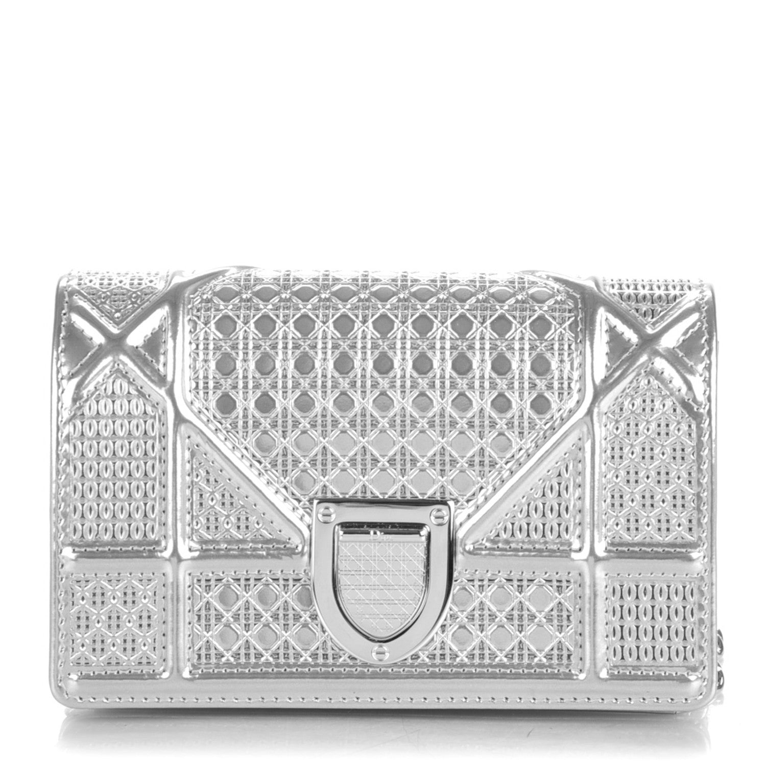 Christian Dior Metallic Patent Micro-Cannage Baby Diorama Flap Bag Silver 1 of 6