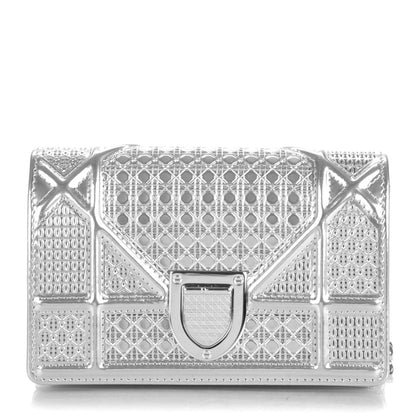 Christian Dior Metallic Patent Micro-Cannage Baby Diorama Flap Bag Silver 1 of 6