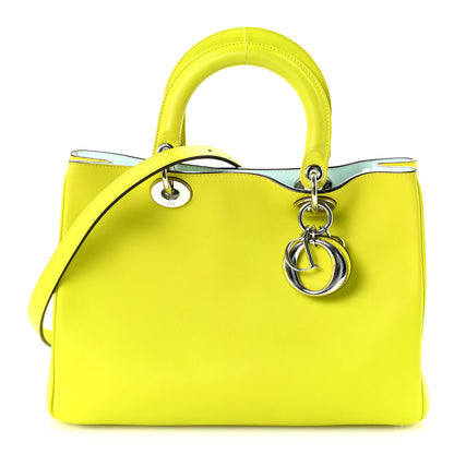Christian Dior Smooth Calfskin Medium Diorissimo Tote Neon Yellow Light Blue 1 of 11