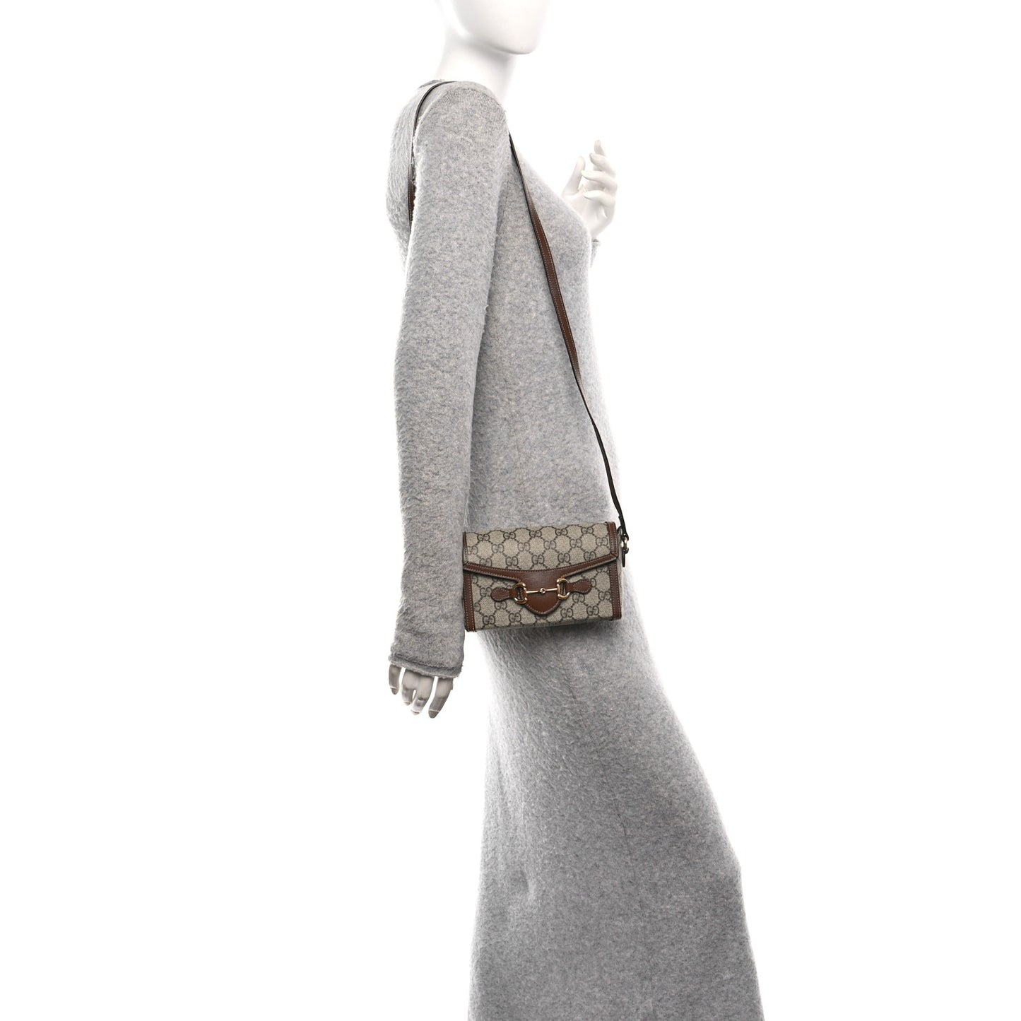 GG Supreme Monogram Mini Horsebit 1955 Shoulder Bag Beige Brown Sugar