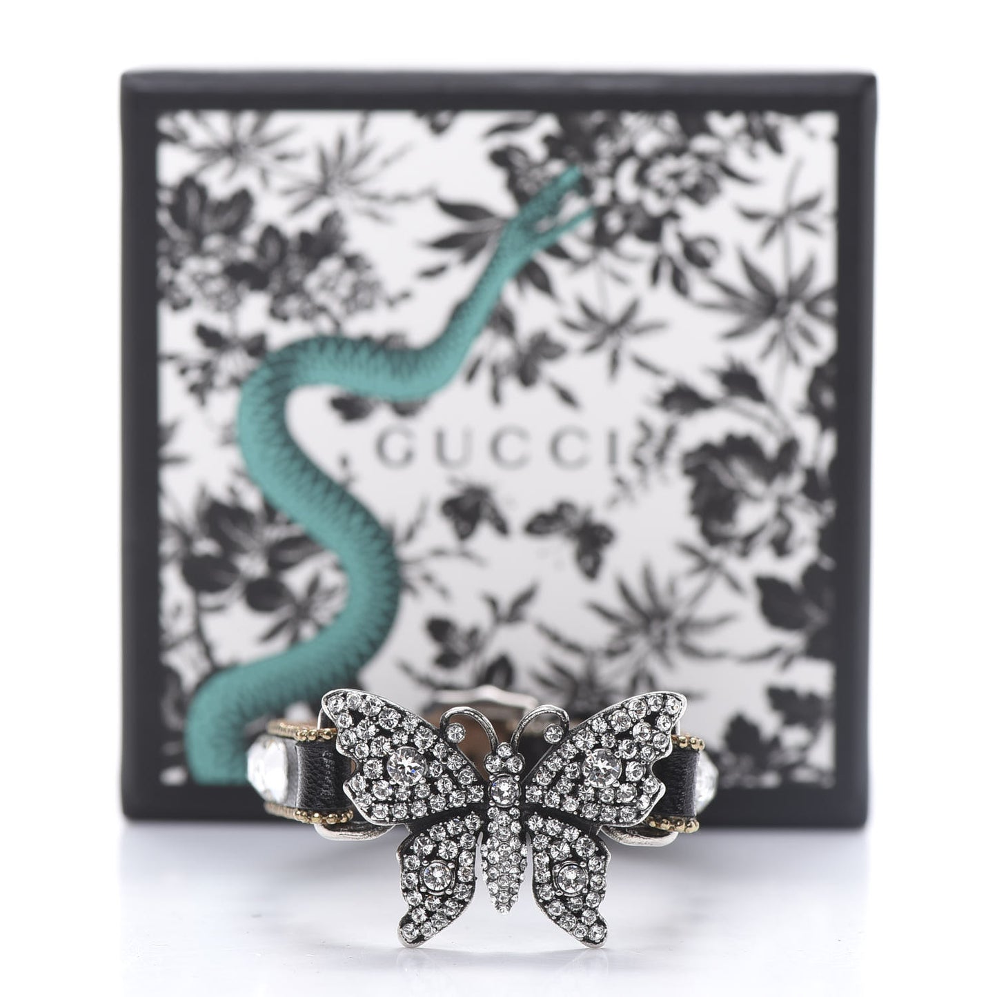 Calfskin Crystal Butterfly Bracelet Black
