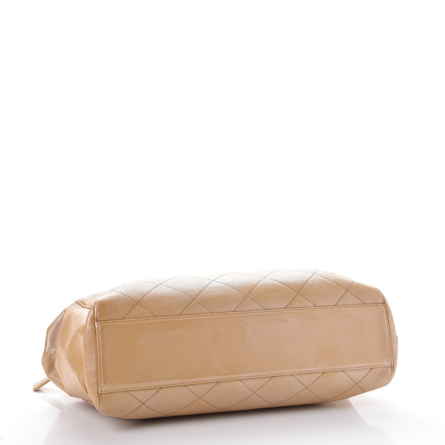 Metallic Caviar Quilted Shopping Tote Beige