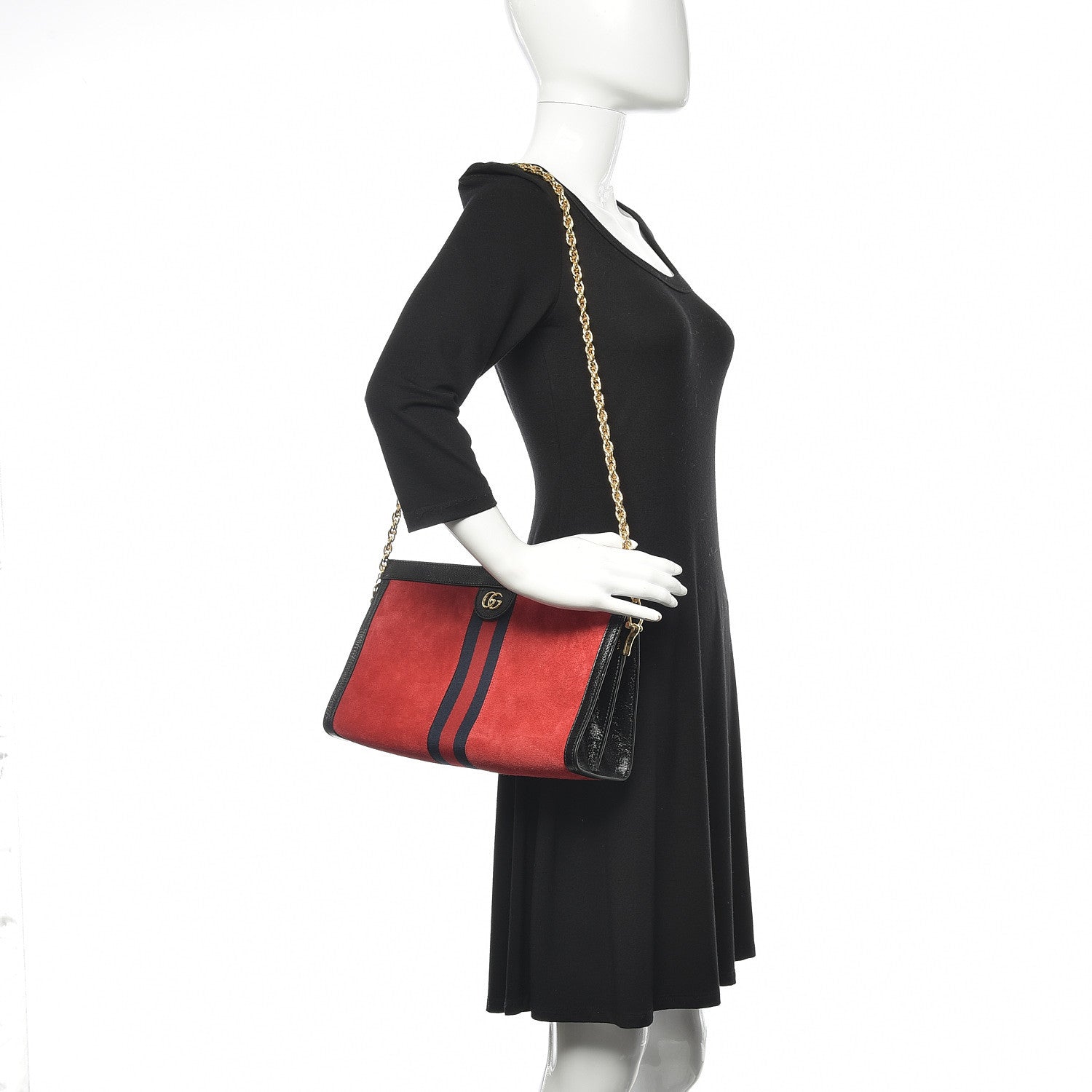 Gucci Suede Patent Web Medium Ophidia Chain Shoulder Bag Hibiscus Red Black 2 of 13