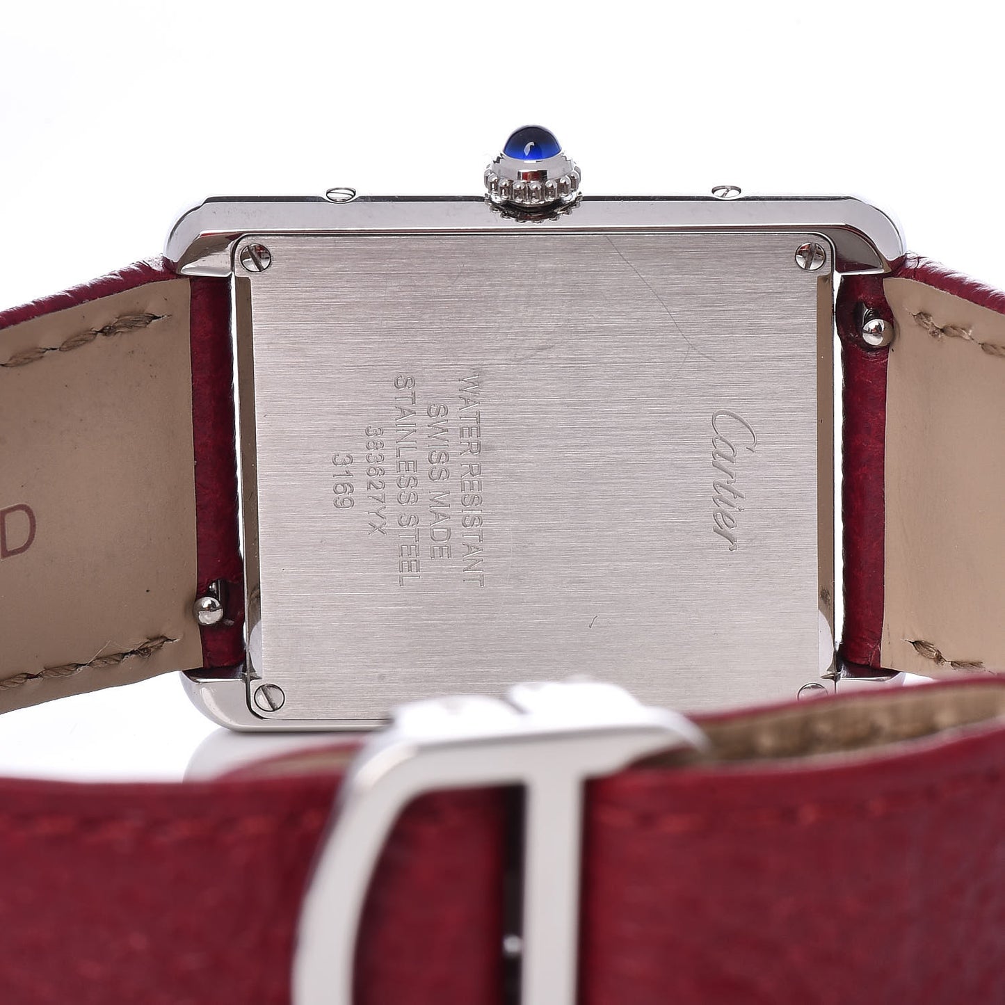 Stainless Steel Calfskin 27mm Tank Solo Quartz Watch Burgundy
