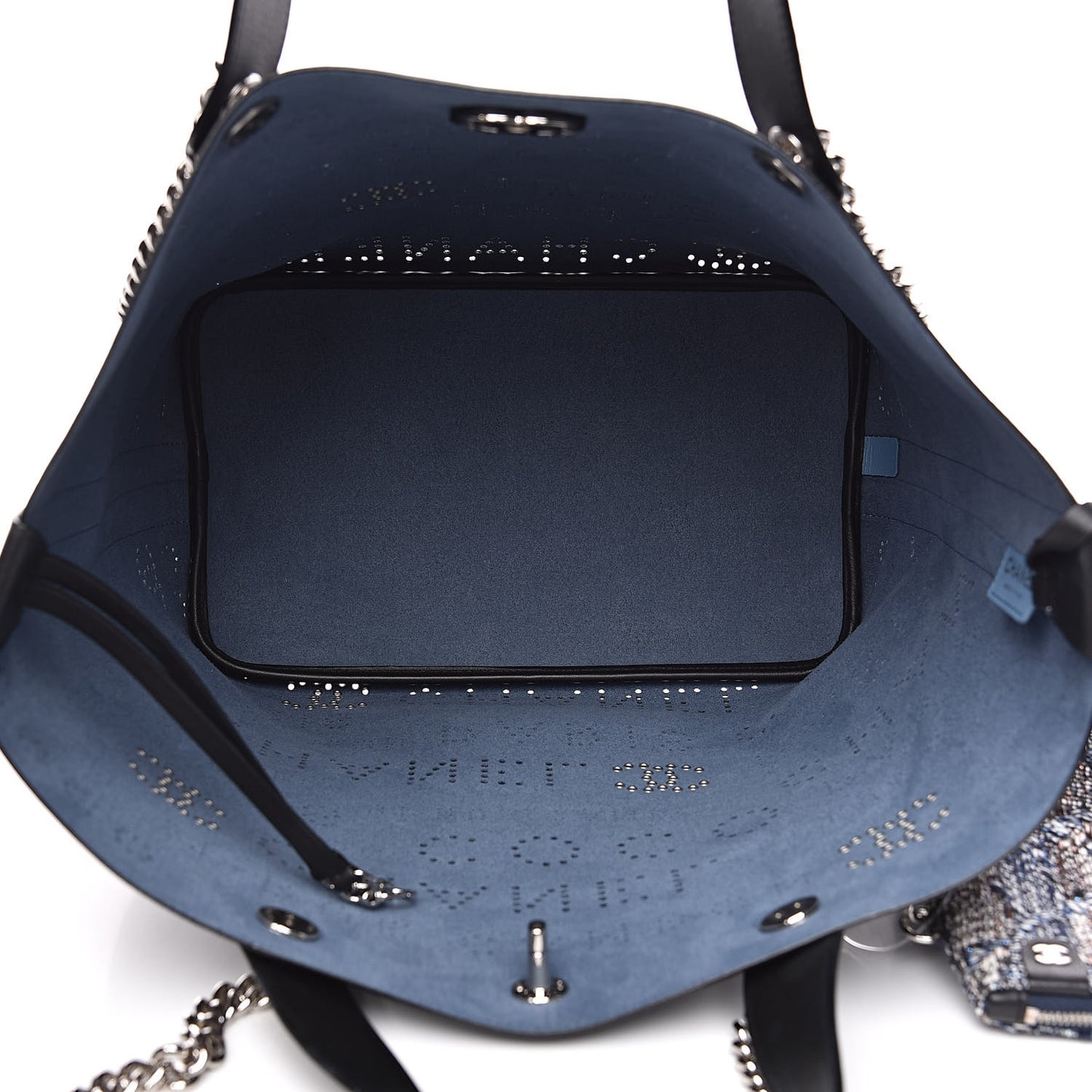 Calfskin Tweed Small Logo Eyelets Shopping Tote Black