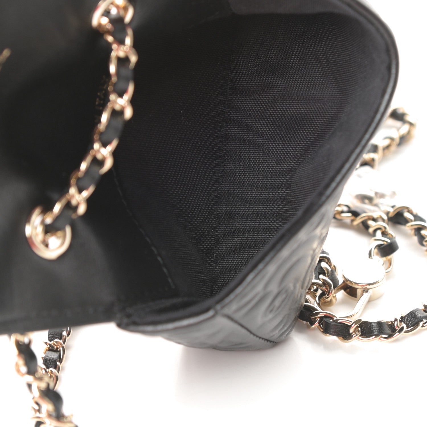 Chanel Lambskin Camellia Embossed Chain Belt Bag Black 5 of 12