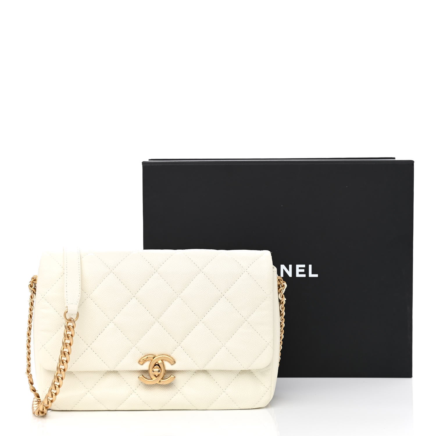 Chanel Shiny Caviar Quilted Large Chain Melody Flap White 13 of 13