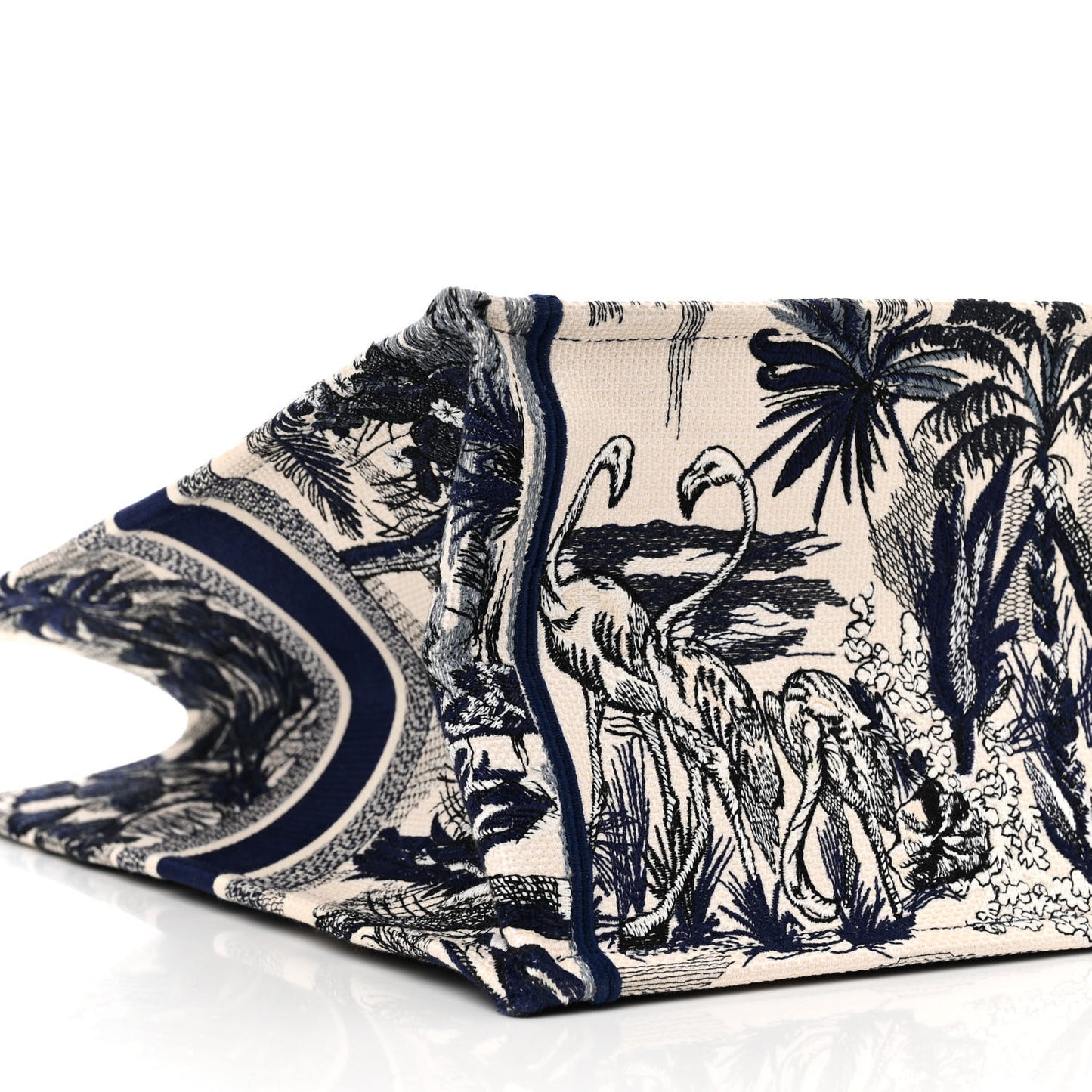Canvas Embroidered Large Palm Tree Toile De Jouy Book Tote Blue