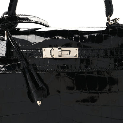 Hermes Shiny Niloticus Crocodile Kelly Sellier 25 Black 7 of 12