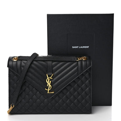 Saint Laurent Grain De Poudre Textured Mixed Matelasse Large Triquilt Monogram Satchel Black 9 of 9