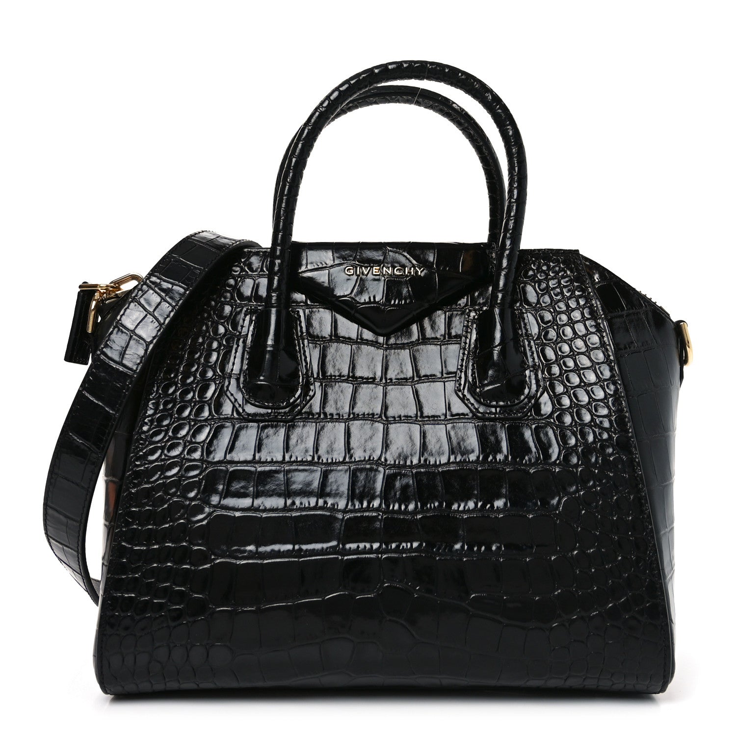 Givenchy Calfskin Crocodile Embossed Small Antigona Black 1 of 10