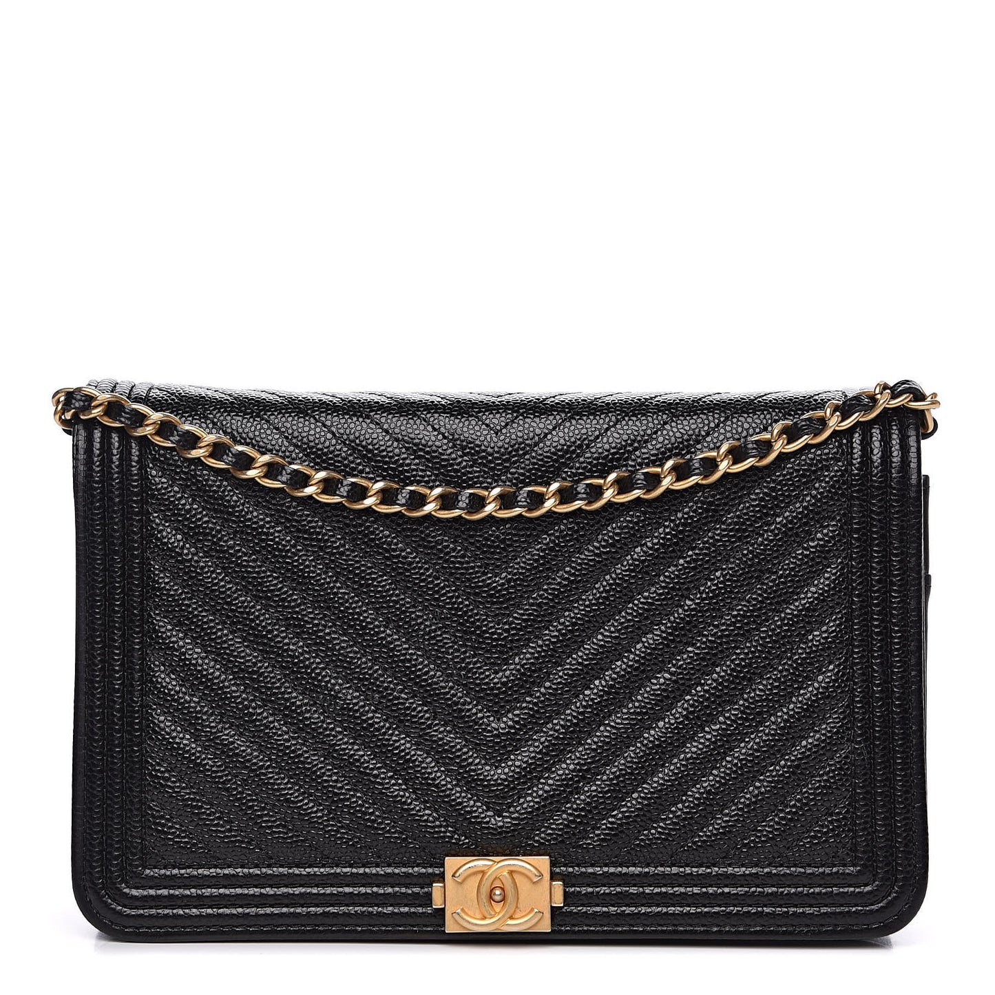 Caviar Chevron Quilted Boy Wallet On Chain WOC Black