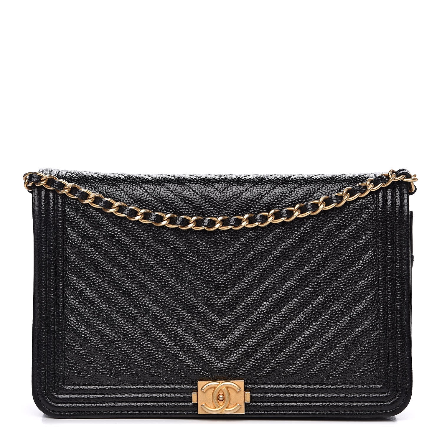 Chanel Caviar Chevron Quilted Boy Wallet On Chain WOC Black 1 of 13