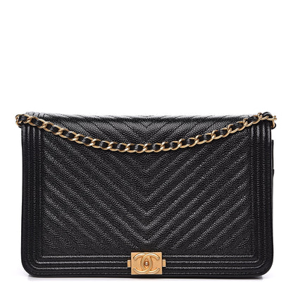 Chanel Caviar Chevron Quilted Boy Wallet On Chain WOC Black 1 of 13