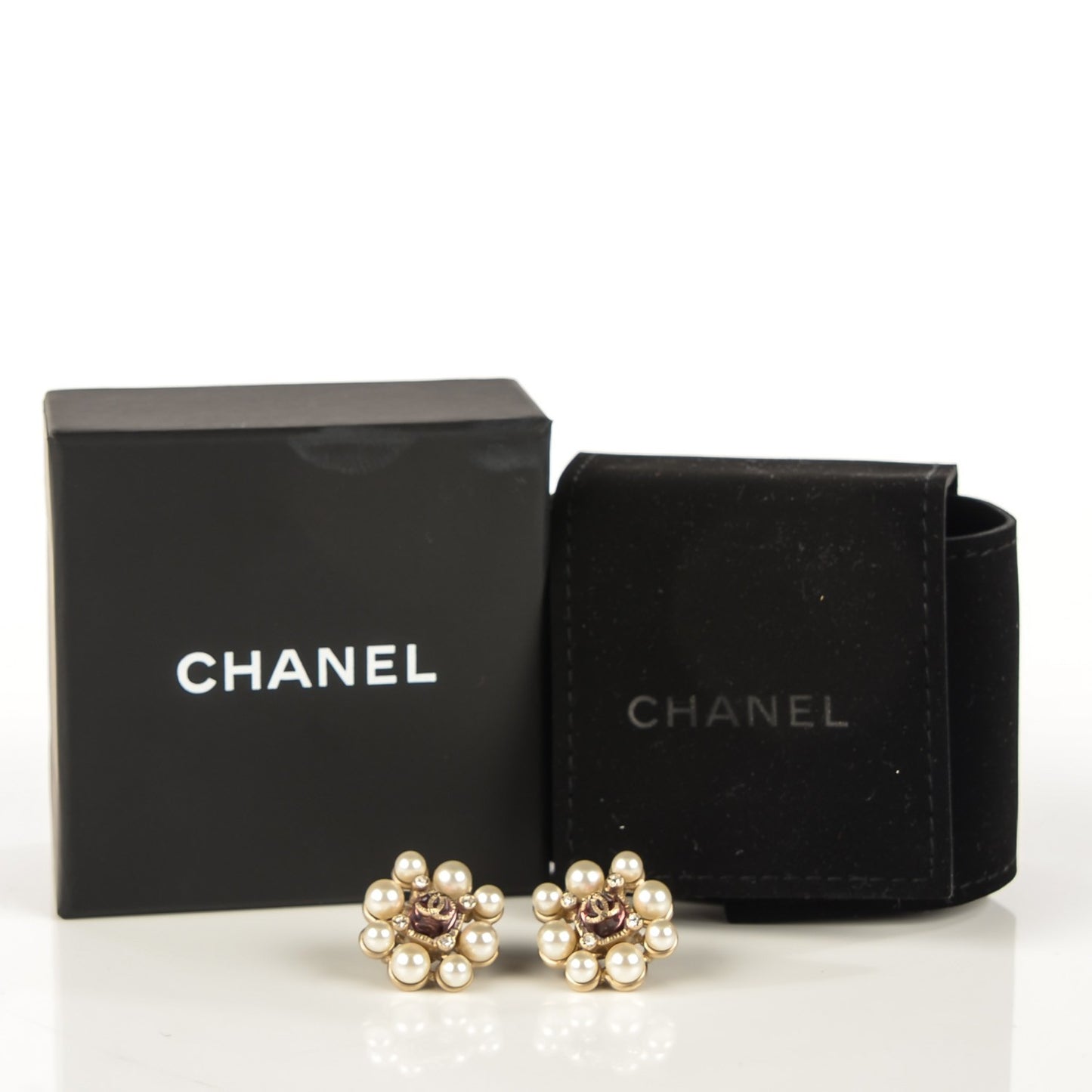 Pearl Crystal Enamel CC Earrings Gold
