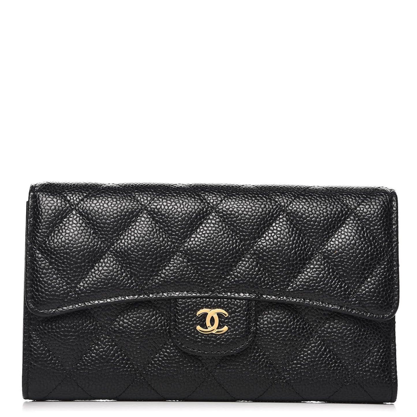 Caviar Quilted Large Flap Wallet Black