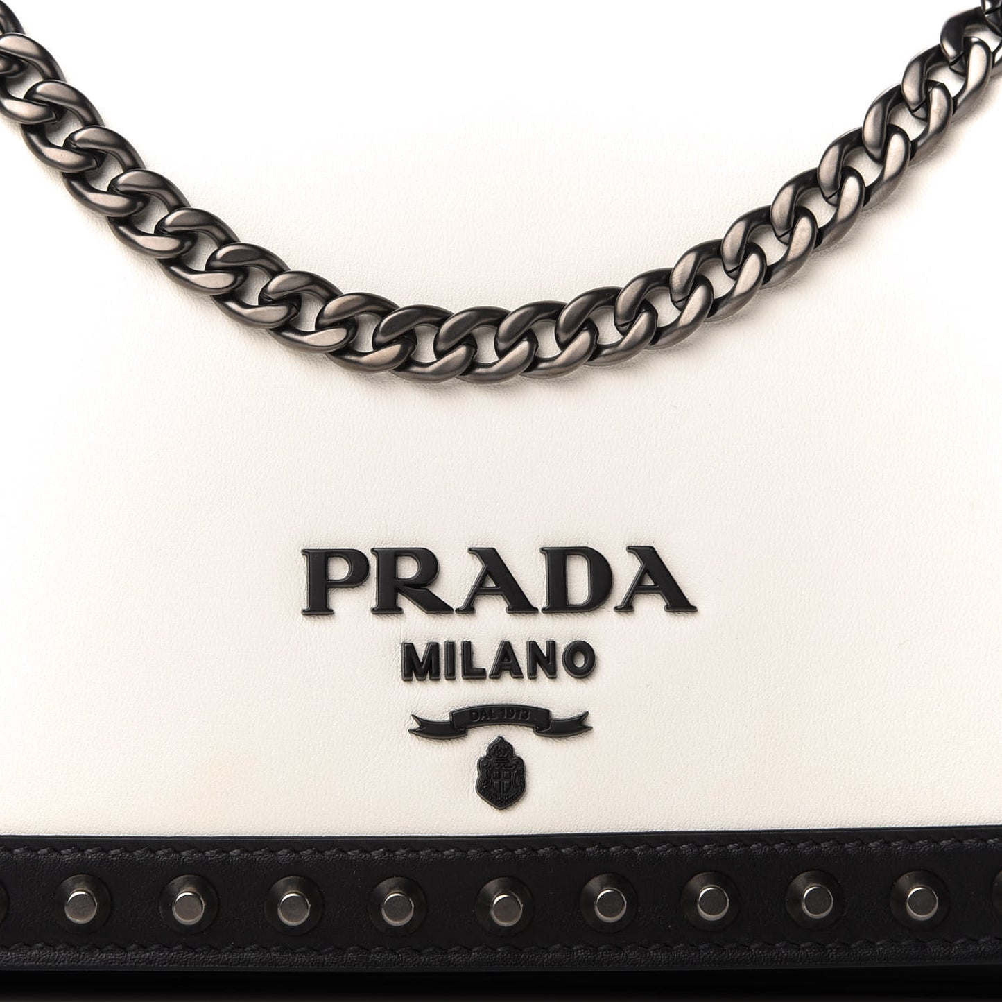 Vitello Studded Crossbody White Black