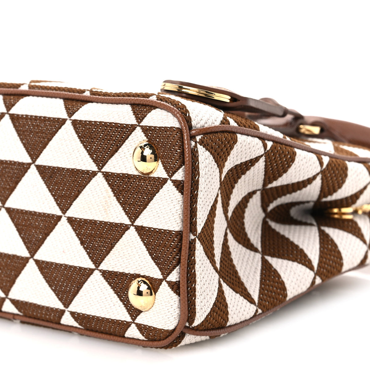 Prada Jacquard Saffiano Triangolo Symbole Embroidered Mini Galleria Double Zip Tote Tabacco Talco 10 of 10