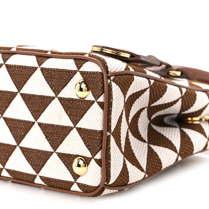 Prada Jacquard Saffiano Triangolo Symbole Embroidered Mini Galleria Double Zip Tote Tabacco Talco 10 of 10
