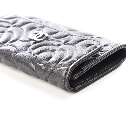 Chanel Goatskin Camellia Embossed Flap Card Holder Wallet Grey 8 of 11