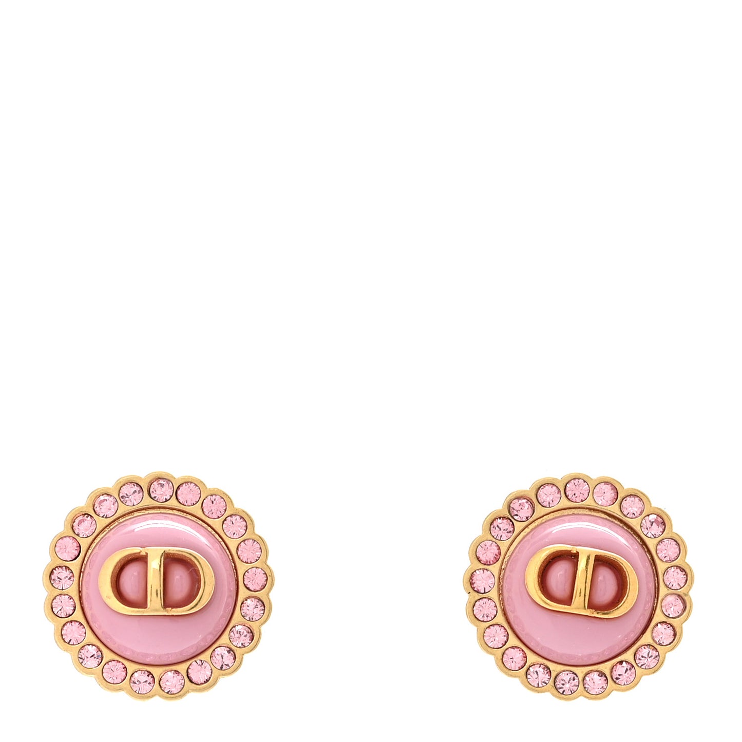 Metal Crystal Glass Petit CD Baroque Stud Earrings Gold Light Rose