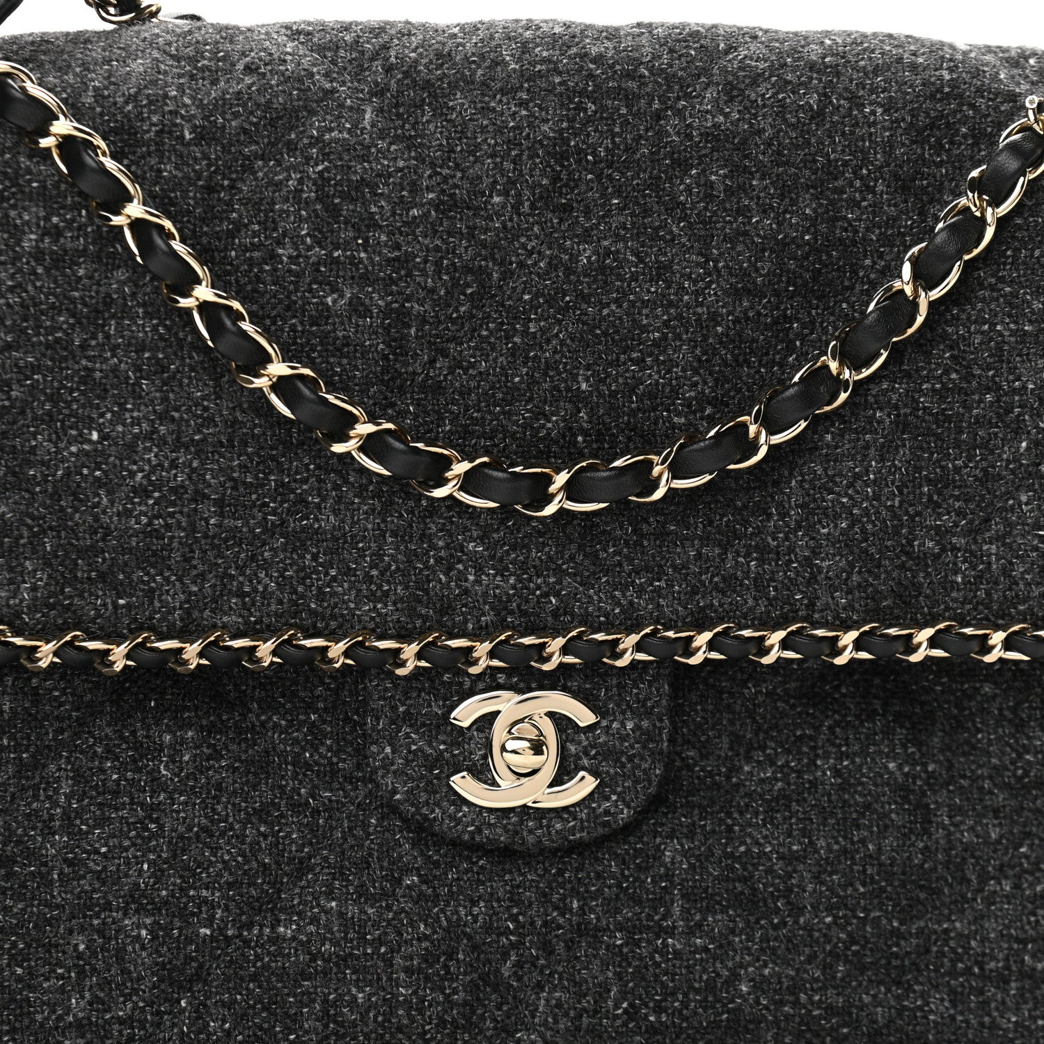 Chanel Wool Tweed Quilted Coco Neige Chain Around Flap Black 8 of 10